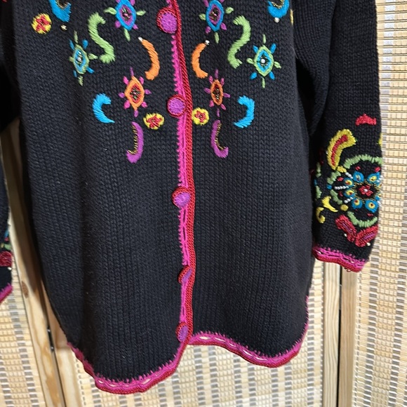 Work in Progress Classics Vintage 1990s Black Floral Knit Cardigan Sweater Large - Picture 7 of 16
